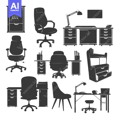Premium design asset: Black and White Silhouettes of Office Furniture