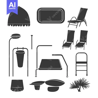 Aset premium populer: Black and White Silhouettes of Outdoor Furniture and Accessories