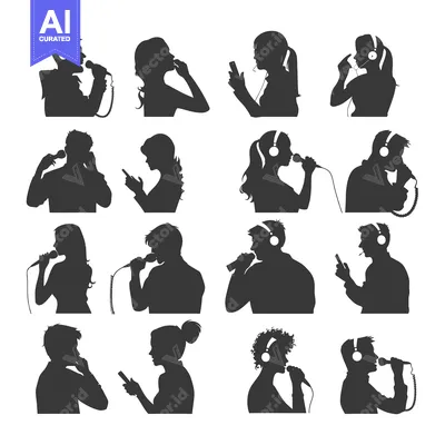 Popular premium asset: Black and White Silhouettes of People Singing and Talking into Microph