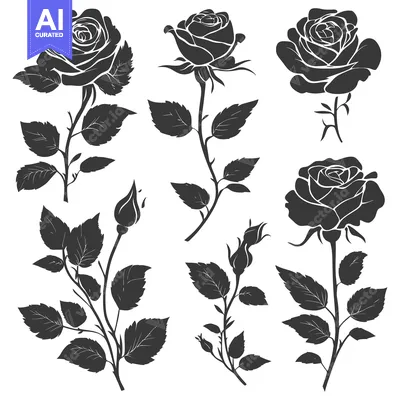 Aset premium populer: Black and White Silhouettes of Roses and Buds