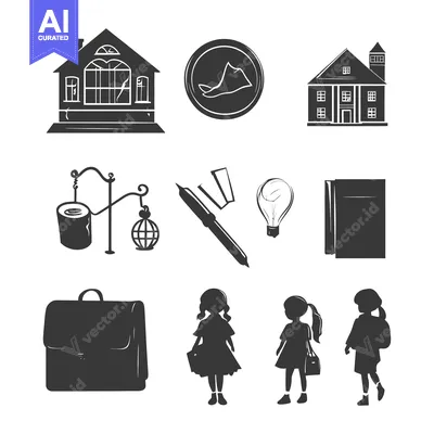 Premium design asset: Black and White Silhouettes of School-Related Images