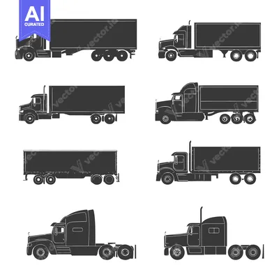 Aset premium populer: Black and White Silhouettes of Semi-Trucks and Trailers