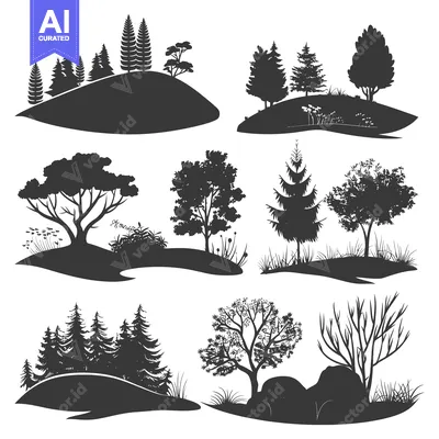 Popular premium asset: Black and White Silhouettes of Trees and Landscapes