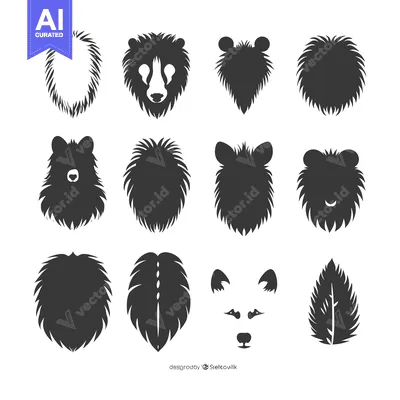 Aset desain premium: Black and White Silhouettes of Various Animals with Furry Textures