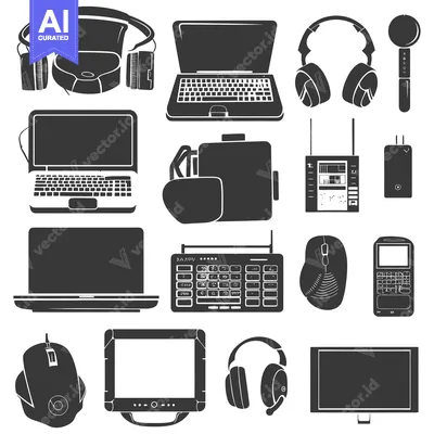Black and White Silhouettes of Various Electronic Devices
