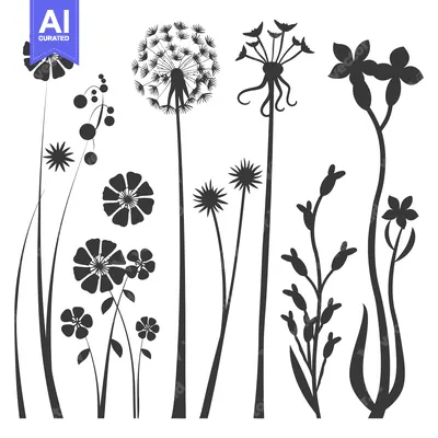 Aset premium populer: Black and White Silhouettes of Various Flower Species