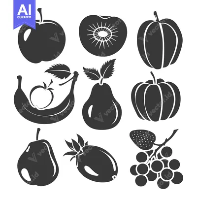 Aset premium populer: Black and White Silhouettes of Various Fruits