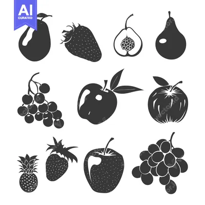 Premium design asset: Black and White Silhouettes of Various Fruits