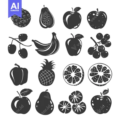 Aset premium populer: Black and White Silhouettes of Various Fruits