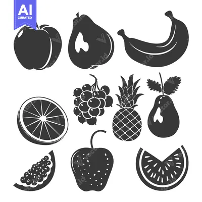 Premium design asset: Black and White Silhouettes of Various Fruits