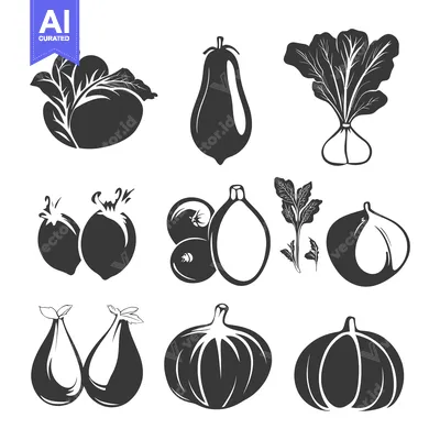 Aset premium populer: Black and White Silhouettes of Various Fruits and Vegetables