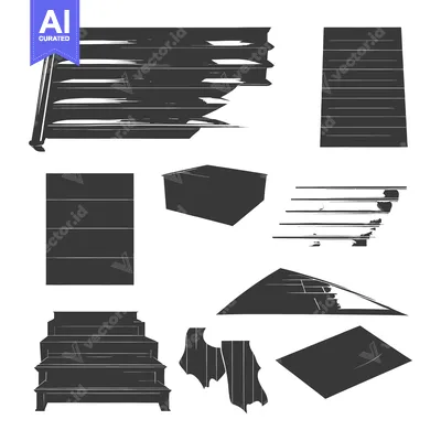 Aset desain premium: Black and White Silhouettes of Various Objects with Striated Textures