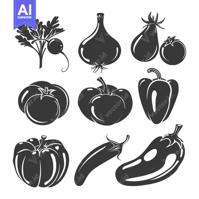 Aset premium populer: Black and White Silhouettes of Various Vegetables