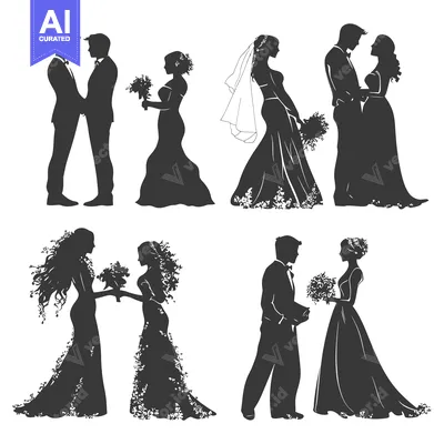 Aset premium populer: Black and White Silhouettes of Wedding Couples