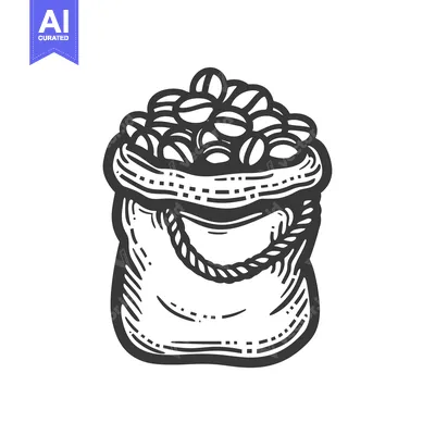 Aset premium populer: Black and White Sketch of a Bag Filled with Coffee Beans