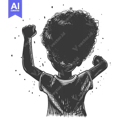 Aset premium populer: Black and White Sketch of a Person with Afro Hair Raising Their Fists