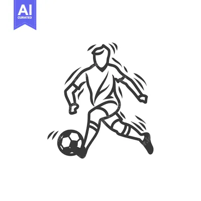 Aset desain premium: Black and White Sketch of a Soccer Player Dribbling