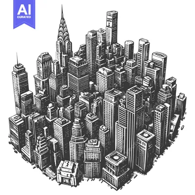 Premium design asset: Black and White Sketch of Skyscrapers in a City Skyline