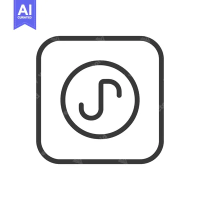 Aset desain premium: Black and White Square Icon with a Circle and a Curved Line Inside