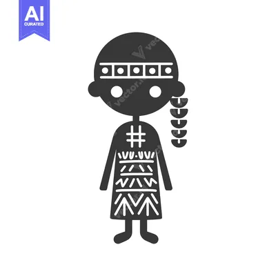 Aset desain premium: Black and White Stick Figure of a Person Wearing Traditional Clothing