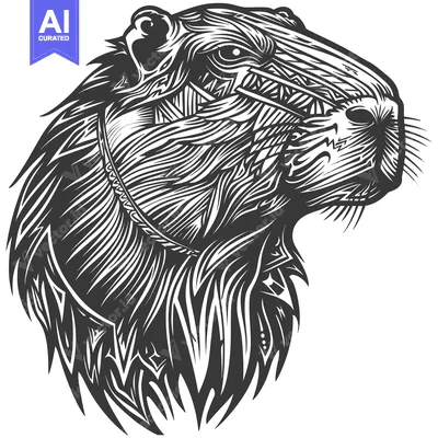 Premium design asset: Black and White Stylized Capybara Head Illustration