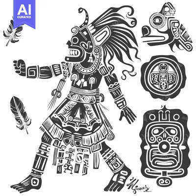 Popular premium asset: Black and White Stylized Depiction of a Mayan Deity