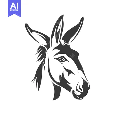 Aset desain premium: Black and White Stylized Donkey Head Illustration