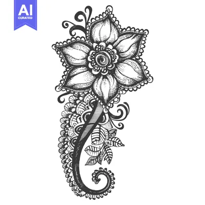 Aset desain premium: Black and white stylized floral design with a single large flower and