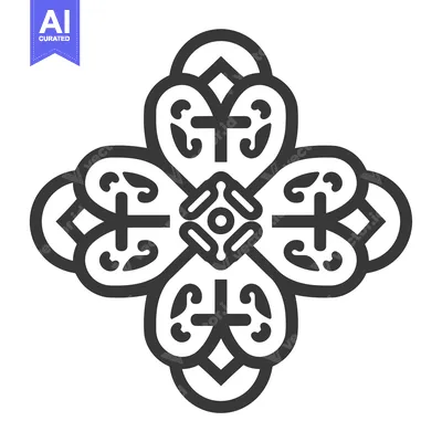 Aset desain premium: Black and white stylized four-leaf clover design