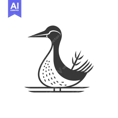Aset desain premium: Black and White Stylized Illustration of a Bird with a Long Neck and a