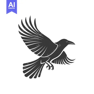 Aset premium populer: Black and White Stylized Illustration of a Flying Raven