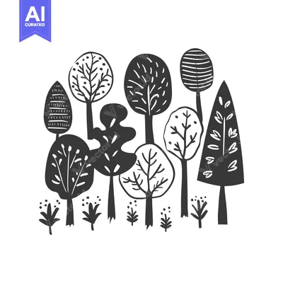Premium design asset: Black and White Stylized Illustration of a Forest