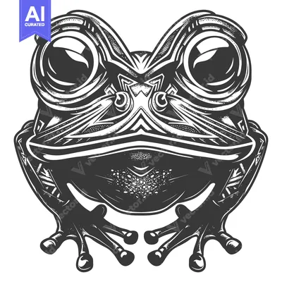 Aset premium populer: Black and White Stylized Illustration of a Frog with Big Eyes