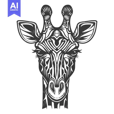Aset premium populer: Black and white stylized illustration of a giraffe head