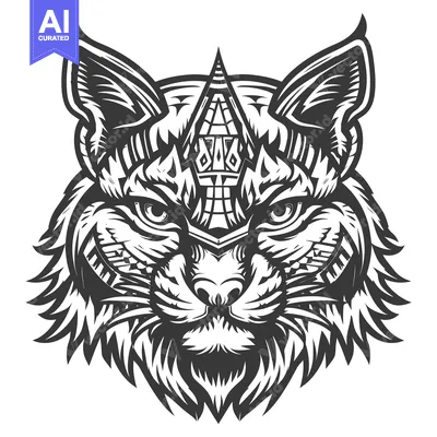 Aset premium populer: Black and White Stylized Illustration of a Lynx's Head with a Geometri