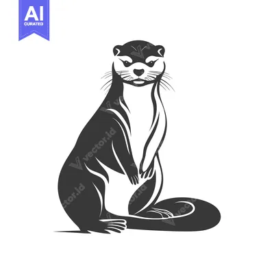 Aset desain premium: Black and White Stylized Illustration of an Otter Sitting Upright