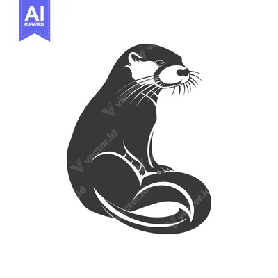 Aset premium populer: Black and White Stylized Illustration of an Otter Sitting with its Tai