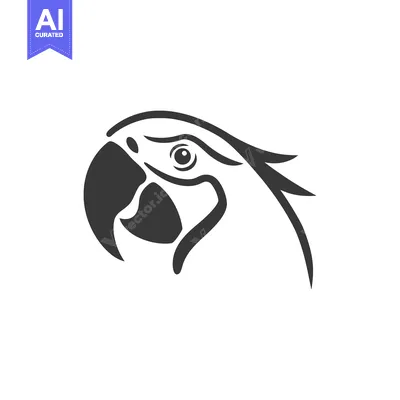 Aset desain premium: Black and White Stylized Illustration of a Parrot's Head