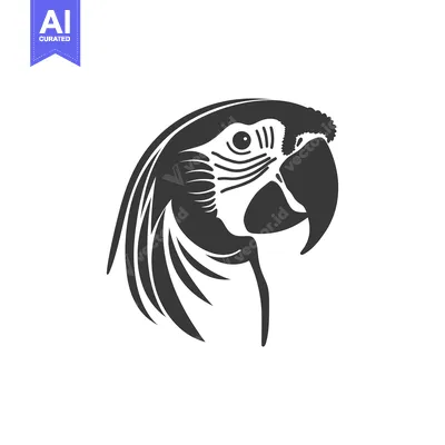 Aset premium populer: Black and white stylized illustration of a parrot's head