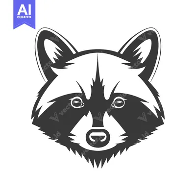 Aset desain premium: Black and white stylized illustration of a raccoon's head