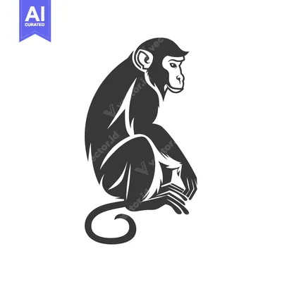 Aset premium populer: Black and White Stylized Illustration of a Sitting Monkey