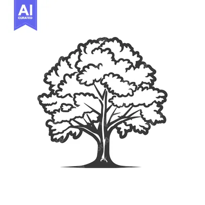 Premium design asset: Black and white stylized illustration of a tree with thick branches