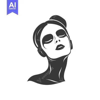 Aset desain premium: Black and White Stylized Illustration of a Woman's Face