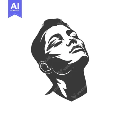 Aset desain premium: Black and White Stylized Illustration of a Woman's Face Looking Upward
