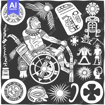 Premium design asset: Black and White Stylized Illustration of Mayan Deity