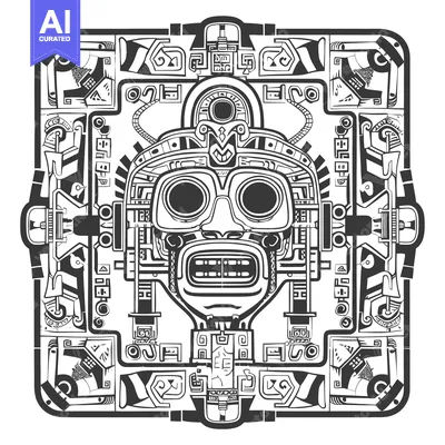 Aset premium populer: Black and White Stylized Mayan Deity Mask Illustration