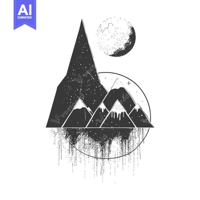 Aset premium populer: Black and White Stylized Mountain Landscape with a Moon