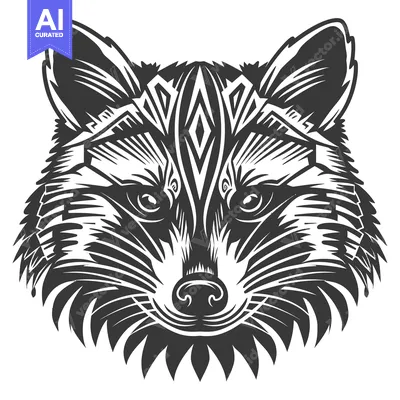 Popular premium asset: Black and White Stylized Raccoon Head with Tribal Patterns