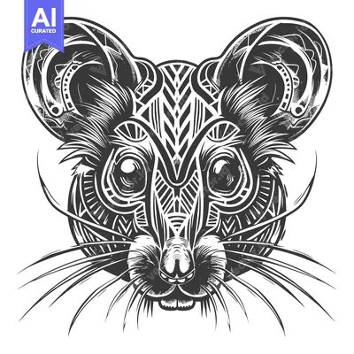 Popular premium asset: Black and White Stylized Rat with Geometric Patterns