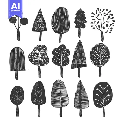 Aset premium populer: Black and White Stylized Tree Silhouettes
